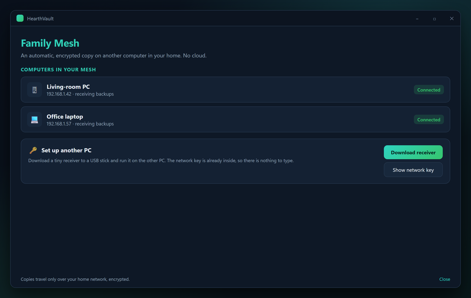 Family Mesh: an encrypted copy on another PC at home